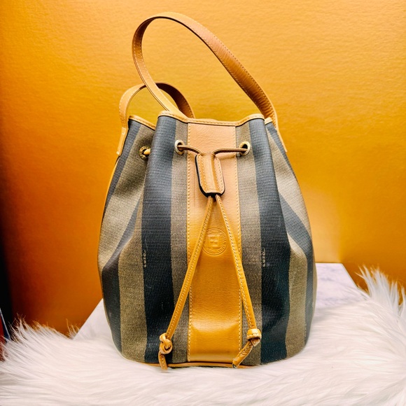 { Fendi } Vintage “Pequon” Brown & Black Crossbody Bucket Bag - Picture 6 of 15